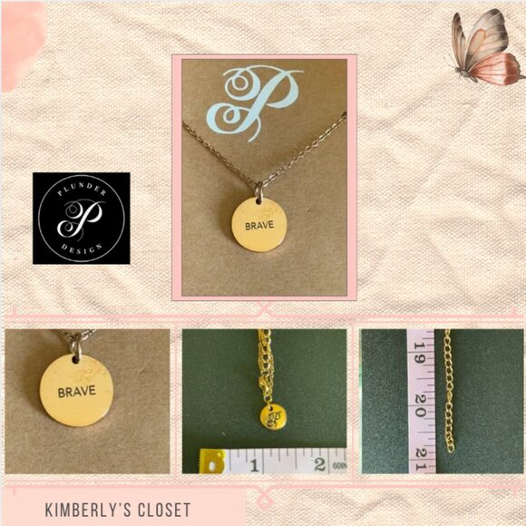 Plunder Designs “BRAVE” Gold Disc Necklace - Picture 2 of 4